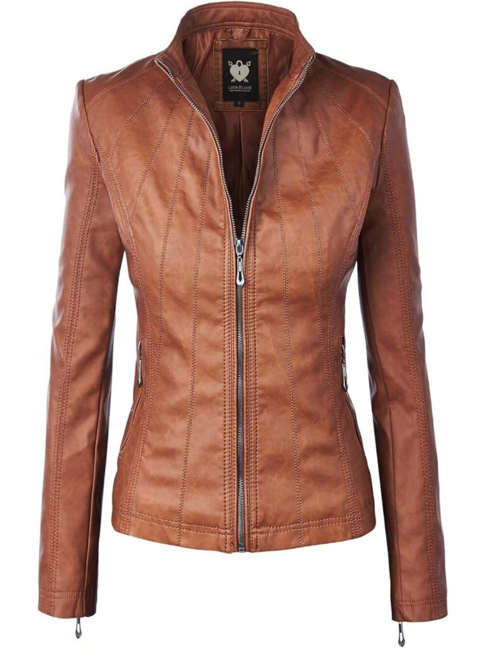 Chic Slim Fit Vegan Leather Moto Jacket for Women - Stylish Biker Coat
